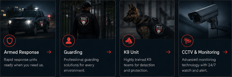 Armed Response, Guarding, K9 Unit, and CCTV Monitoring services